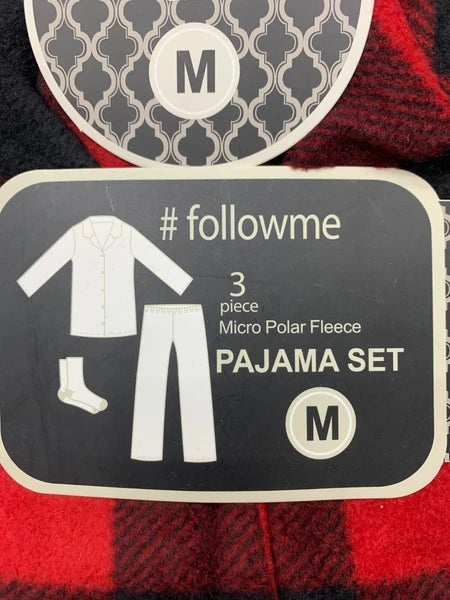 Follow Me mens 3 Piece Red Black Plaid Pajama Set Size Medium