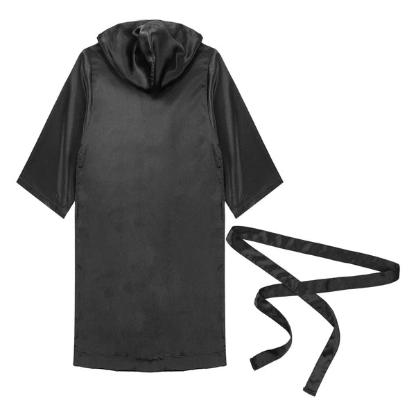 Men's Silk Satin Pajamas Hooded Bathrobe with Belted Set Bath Robe Sleepwear