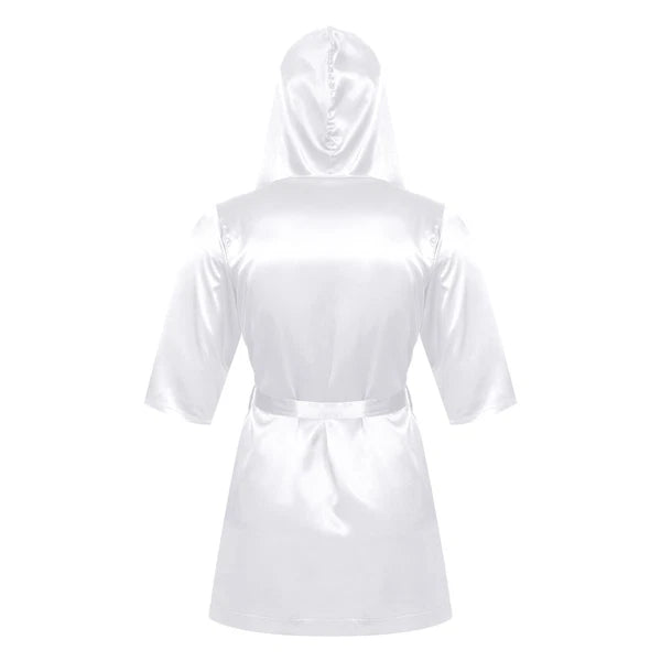Men's Silk Satin Pajamas Hooded Bathrobe with Belted Set Bath Robe Sleepwear