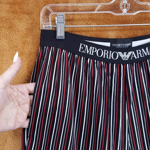 EMPORIO ARMANI Sleepwear Mens Medium Black Stripe Pajama PJs Set Cotton $155
