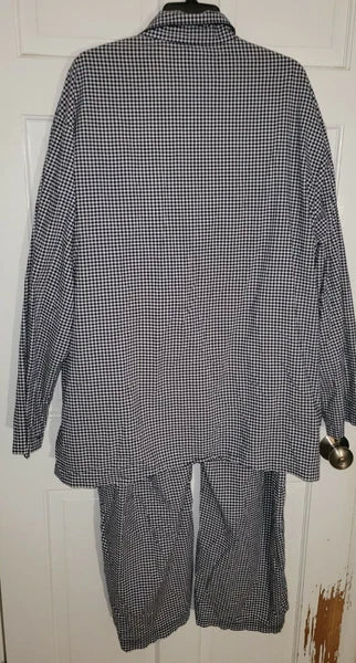 BLACK WHITE Cotton Gingham Check 2 Piece Button Drawstring Pajama Set 2XL XXL