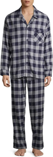 Hanes Men's 2-Piece 100% Cotton Flannel Pajama Set - Navy Buffalo Plaid