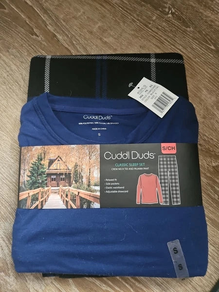 Cuddl Duds Classic Sleep Set Men's Size Small 2pc Swt NWT Relaxed Fit Black/Blue