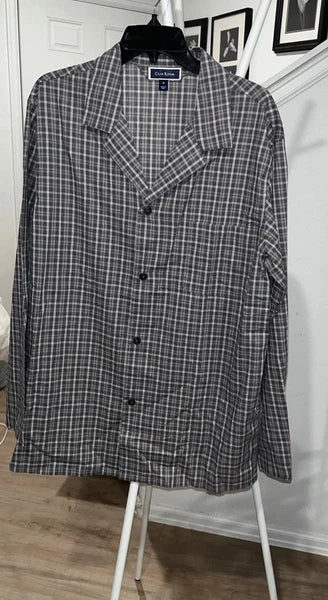 Club Room  Men’s Med Sleepwear, Gray Plaid Cotton Pajamas