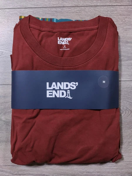 Lands End Pajama Set Adult Medium Red Plaid Lounge Pant PJs Shirt Gift Mens