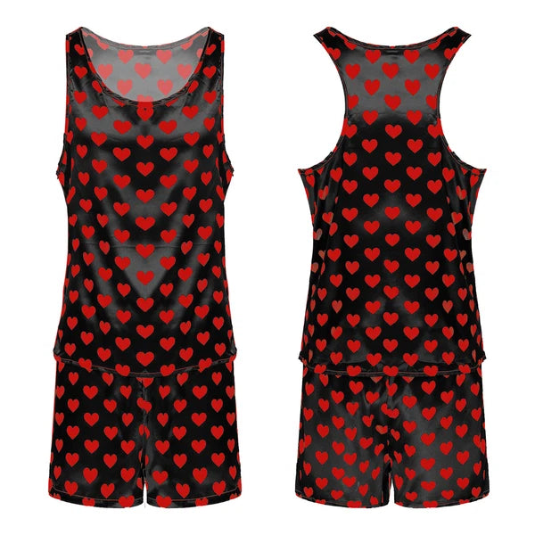 Mens Satin Pajamas Set Sleeveless Tank Top with Shorts Sleepwear Nightwear