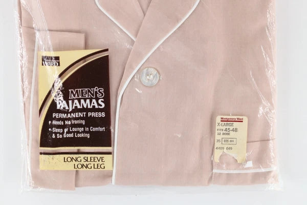 Deadstock Vintage 70s Streetwear Mens XL 2 Piece Long Sleeve Pajamas Set Rose