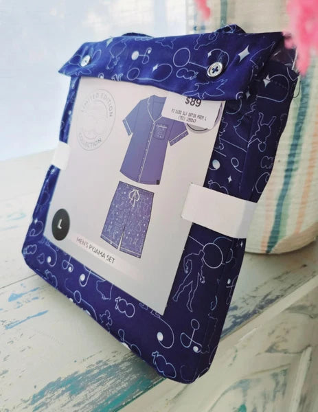 DISNEY 100 Years Satin Pyjama Set Mens SIZE LARGE Blue Short Sleeve BNWT