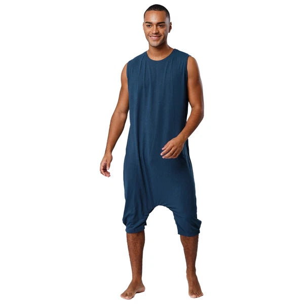 Men's Loose Romper Pajamas Jumpsuit Sleepwear Zipper Crotch One Piece Bodysuit