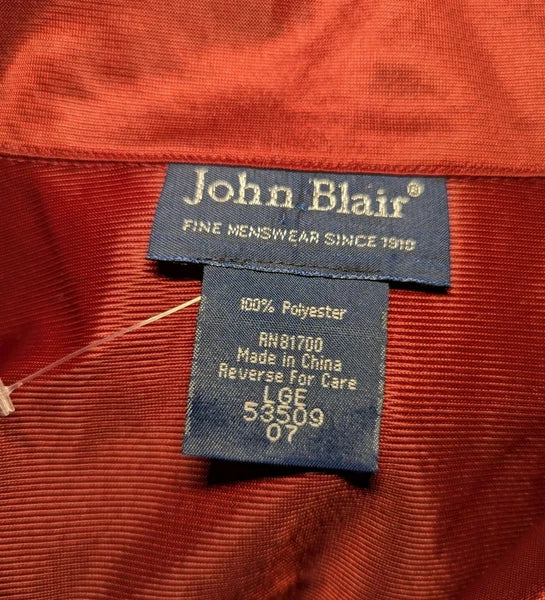 JOHN BLAIR Men's Large 2 Pc Pajama Set Sleepwear Burgundy SATIN Pants Button Top