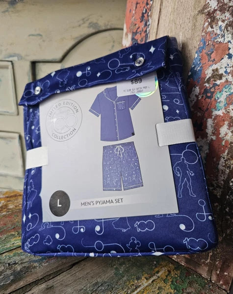 DISNEY 100 Years Satin Pyjama Set Mens SIZE LARGE Blue Short Sleeve BNWT