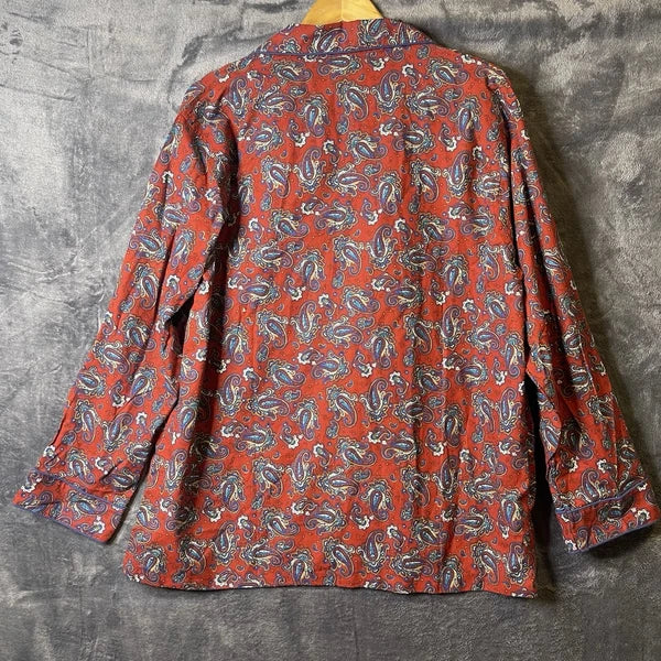 Bill Blass Men’s Pajama Set 2 Piece Paisley Print Blue Red Large 100% Cotton