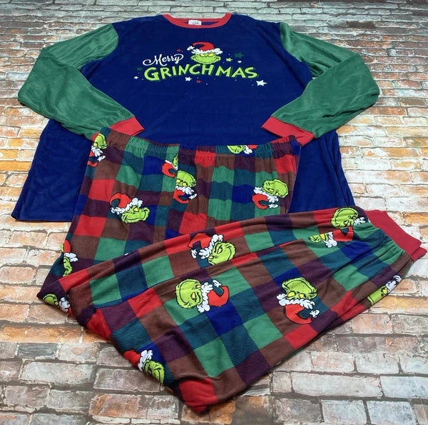 Grinch Christmas Pajamas Adult 2XLT Tall Plaid PJ Set Holiday Mens