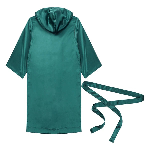 Men's Silk Satin Pajamas Hooded Bathrobe with Belted Set Bath Robe Sleepwear