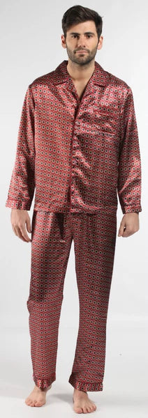 Men's Luxury Silky Satin Printed Pyjama Sets  Kimono Gown Size M up to 2XL Gift