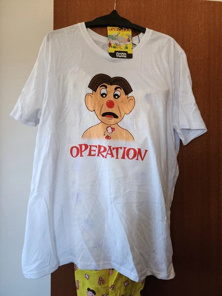 Hasbro Gaming Operation Mens White Yellow Printed 2 Piece Pyjama Set Size L New
