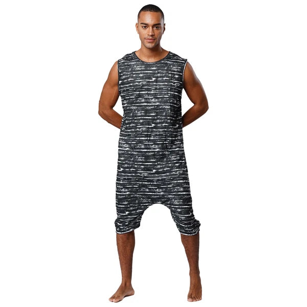Men's Loose Romper Pajamas Jumpsuit Sleepwear Zipper Crotch One Piece Bodysuit