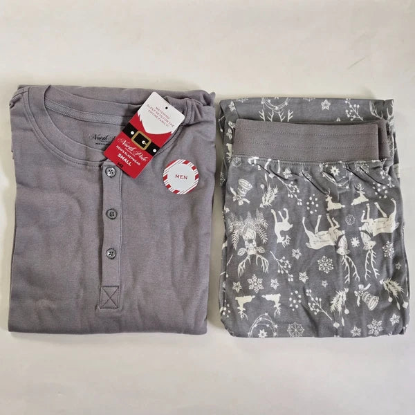 Men's North Pole Trading Company Deer 2 Piece Pajama Set, Grey, S