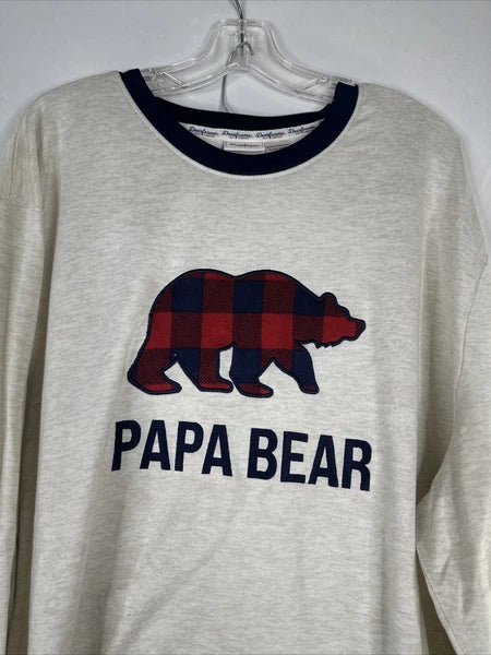 Dearfoams Pajama Set Mens Size 3XL Ivory Red Plaid PAPA BEAR