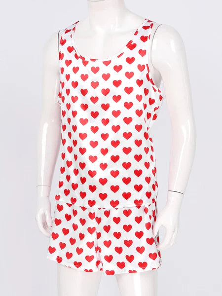 Mens Satin Pajamas Set Sleeveless Tank Top with Shorts Sleepwear Nightwear