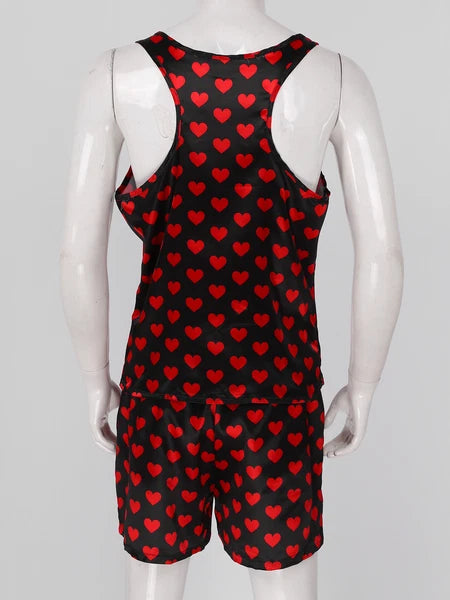 Mens Satin Pajamas Set Lounge Shorts Tank Top Silk Shirt Sleepwear Nightwear