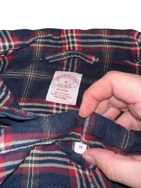 Brooks Brothers Mens Flannel Pajama Set Sz M Cotton Navy Red Plaid Cozy