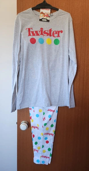 Hasbro Gaming Twister Mens Grey White Printed 2 Piece Pyjama Set Size M New