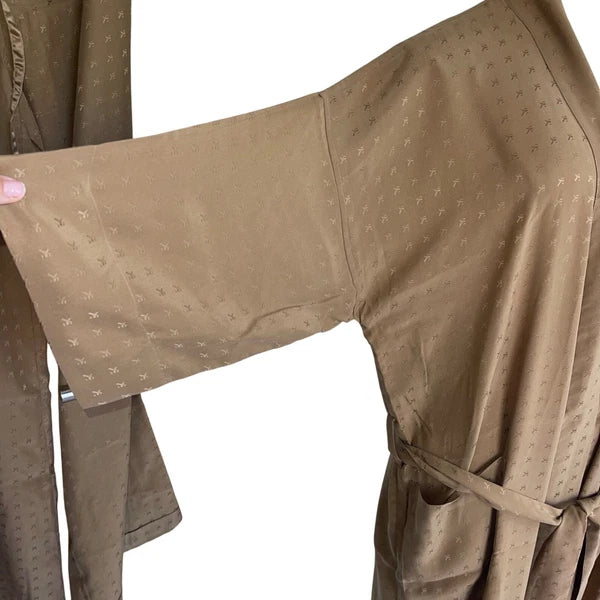 Vintage Mens Pajama Set Size 48 Tan 3 Piece Pockets Belted Pure Silk Italy
