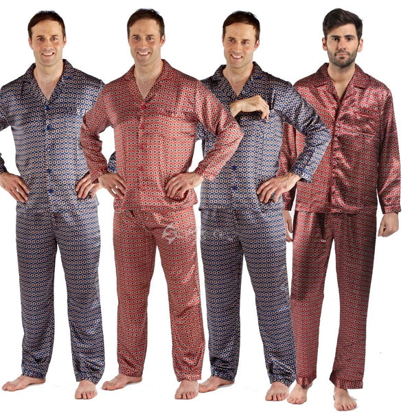Men's Luxury Silky Satin Printed Pyjama Sets  Kimono Gown Size M up to 2XL Gift