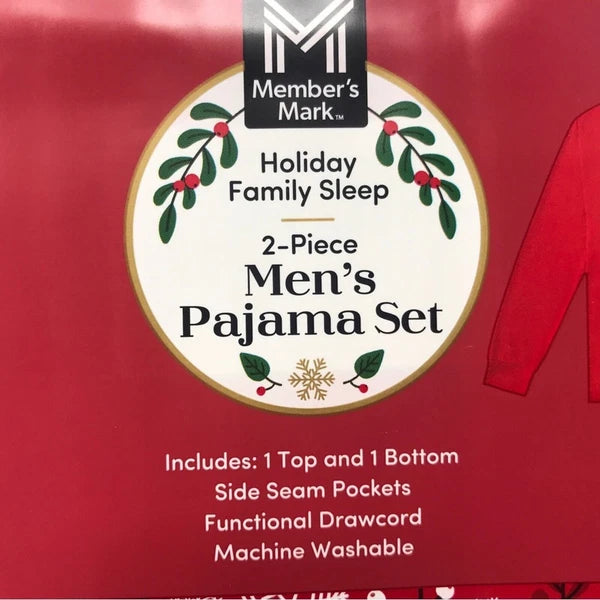 Member's Mark 2 Piece Let It Snow Pajama Set, Men's Size L - Red/Multi