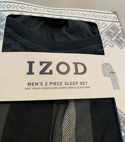 NIB Izod 2 Piece Sleep Set Mens Size XL Solid Black LS Shirt and Plaid Pants SK1