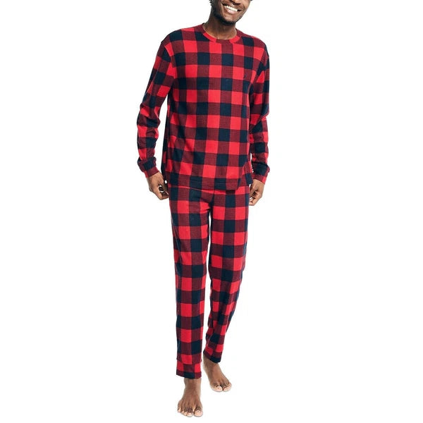 Nautica Men's Waffle Buffalo Plaid Pajama Pant Set, Red Large
