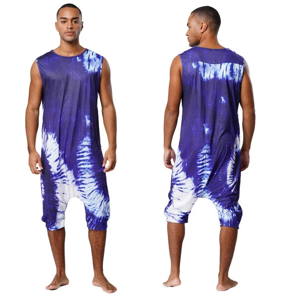 Men's Loose Romper Pajamas Jumpsuit Sleepwear Zipper Crotch One Piece Bodysuit