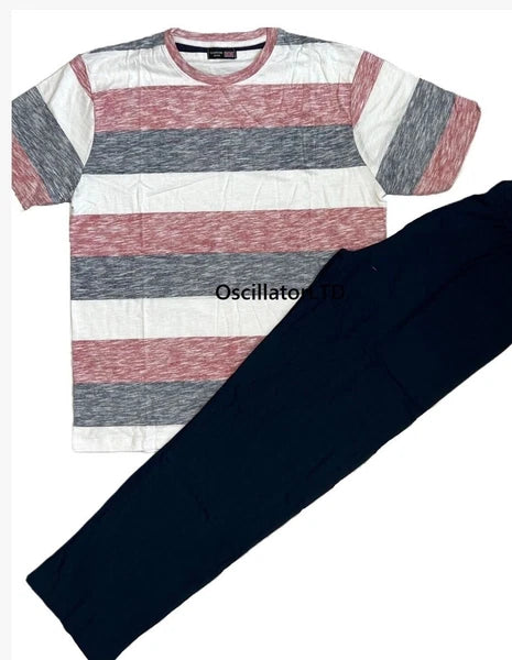 Mens Short Sleeve Pyjamas Set Nighties Cotton Pockets Loungewear Nightwear