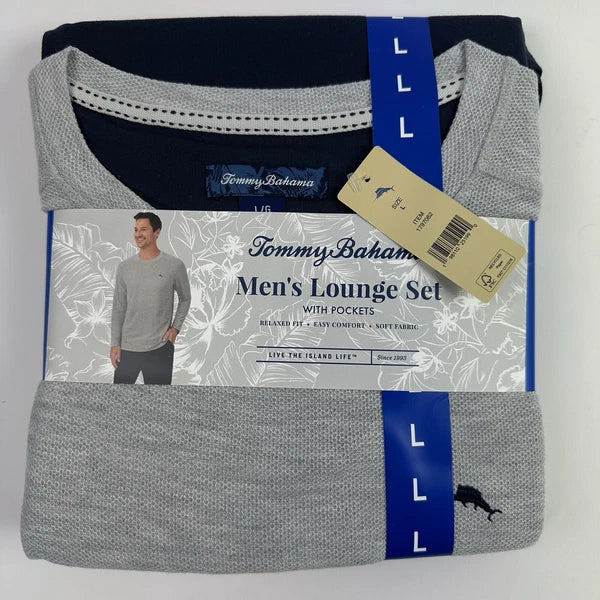 Tommy Bahama Pajamas Men's L Blue Grey Waffle Lounge Set 2-Piece Pants Shirt