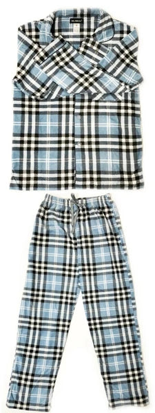 Men's Long Sleeve Pajama Lounge Set Comfortable PJ's Soft Fleece Plaid Sleepwear