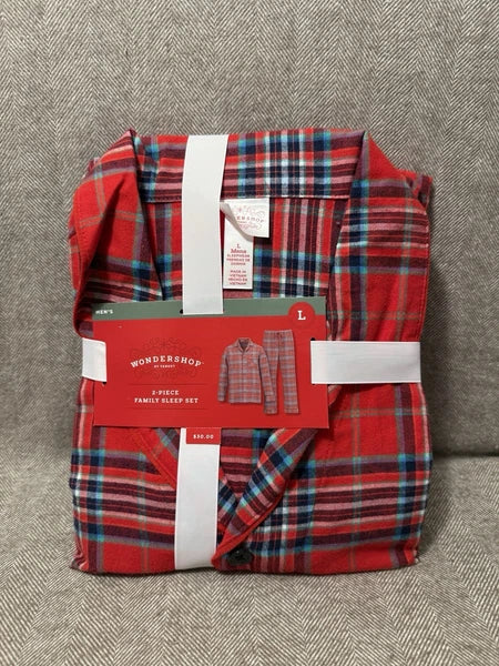 New! Target Wondershop Men's Red Plaid Cotton Pajamas Set, Size Large