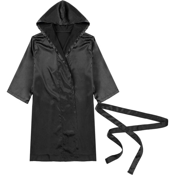 Men's Silk Satin Pajamas Hooded Bathrobe with Belted Set Bath Robe Sleepwear