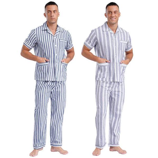 Mens Homewear Sleep Pajama Set Outfit Sleepwear Pockets Nightgown With Pants
