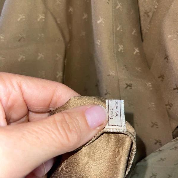 Vintage Mens Pajama Set Size 48 Tan 3 Piece Pockets Belted Pure Silk Italy