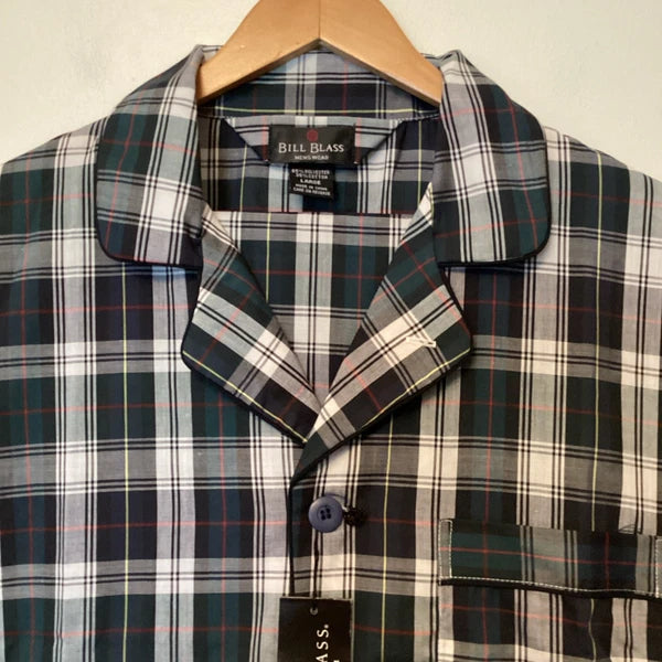 Bill Blass Pajama Set Men’s Size L Green Plaid Long Sleeve Lightweight NWT