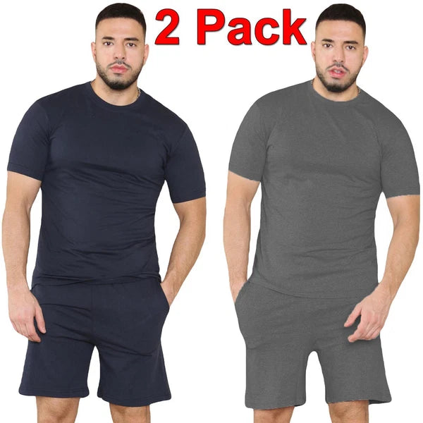 2 Pack Mens Pyjamas T Shirt Shorts Set Nightwear Loungewear Short Sleeve Pjs