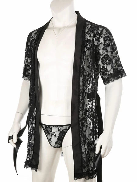 Men's Silk Satin Pajamas Hooded Bathrobe with Belted Set Bath Robe Sleepwear