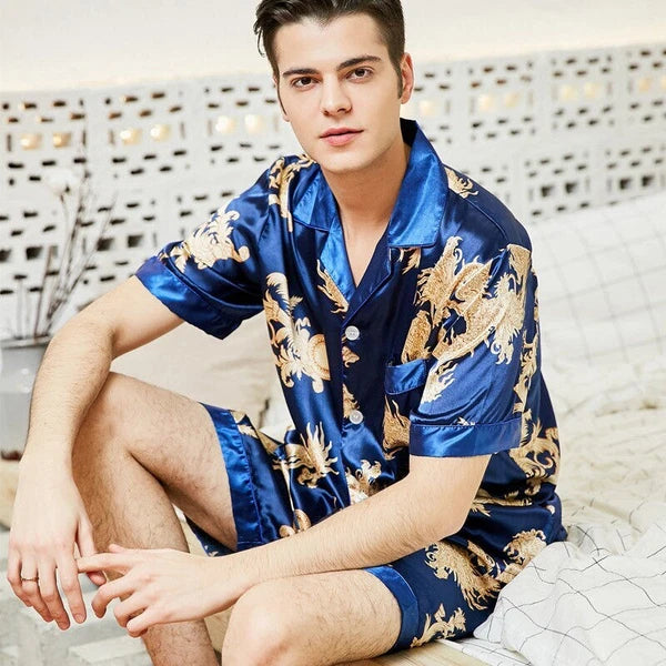 Bathrobe Men Satin Silk Robe Embroidery Dragon Kimono Sleepwear Fashion Style