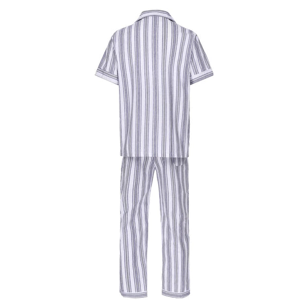 Mens Pajama Set Button Down Sleepwear Shirt Homewear Striped Nightgown Pockets