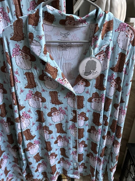 NEW NWT $55 SWEETHART "Cowboy Santa" men's Christmas pajamas pajama set XL
