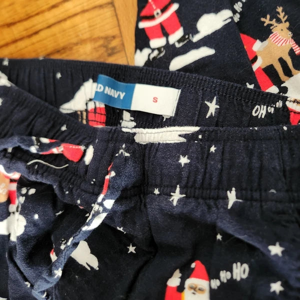 Old Navy Printed Flannel Pajama Set Men's S Small Christmas Print Santa Navy