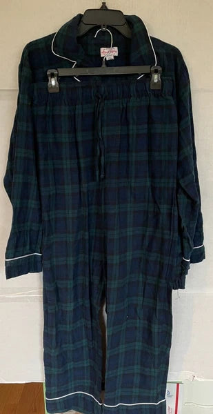 Lanz of Salzburg Men's Flannel Pajama - GREEN BLUE Tartan Plaid Size SMALL NWOT