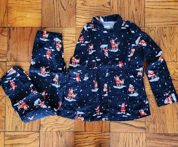 Old Navy Printed Flannel Pajama Set Men's S Small Christmas Print Santa Navy