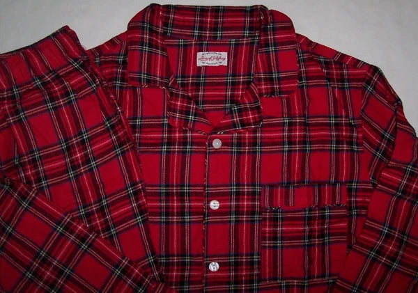 NWT Lanz of Salzburg RED TARTAN PLAID 100% Cotton FLANNEL Pajama Set Men's L